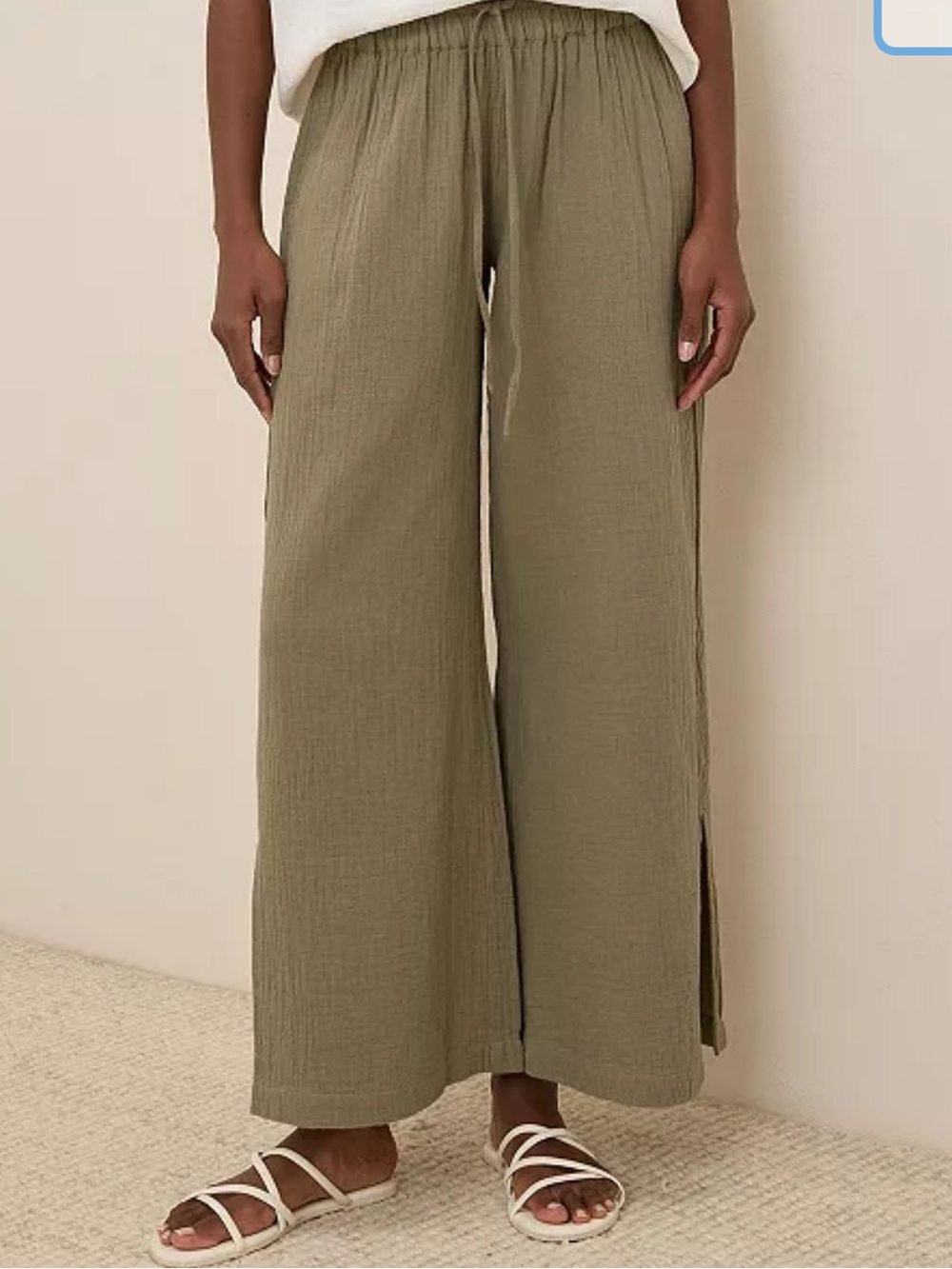 Pact Women's Organic Cotton Coastal Double Gauze Split Hem Pant KHAKI GREEN